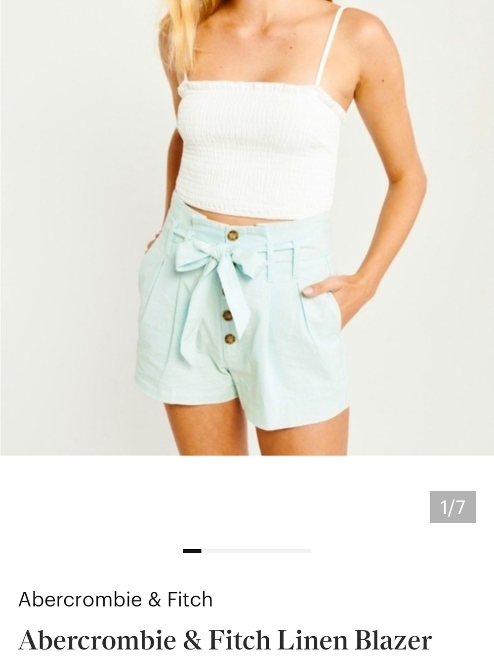 Abercrombie & Fitch Mint High-Waist Paperbag Tie-Front Shorts